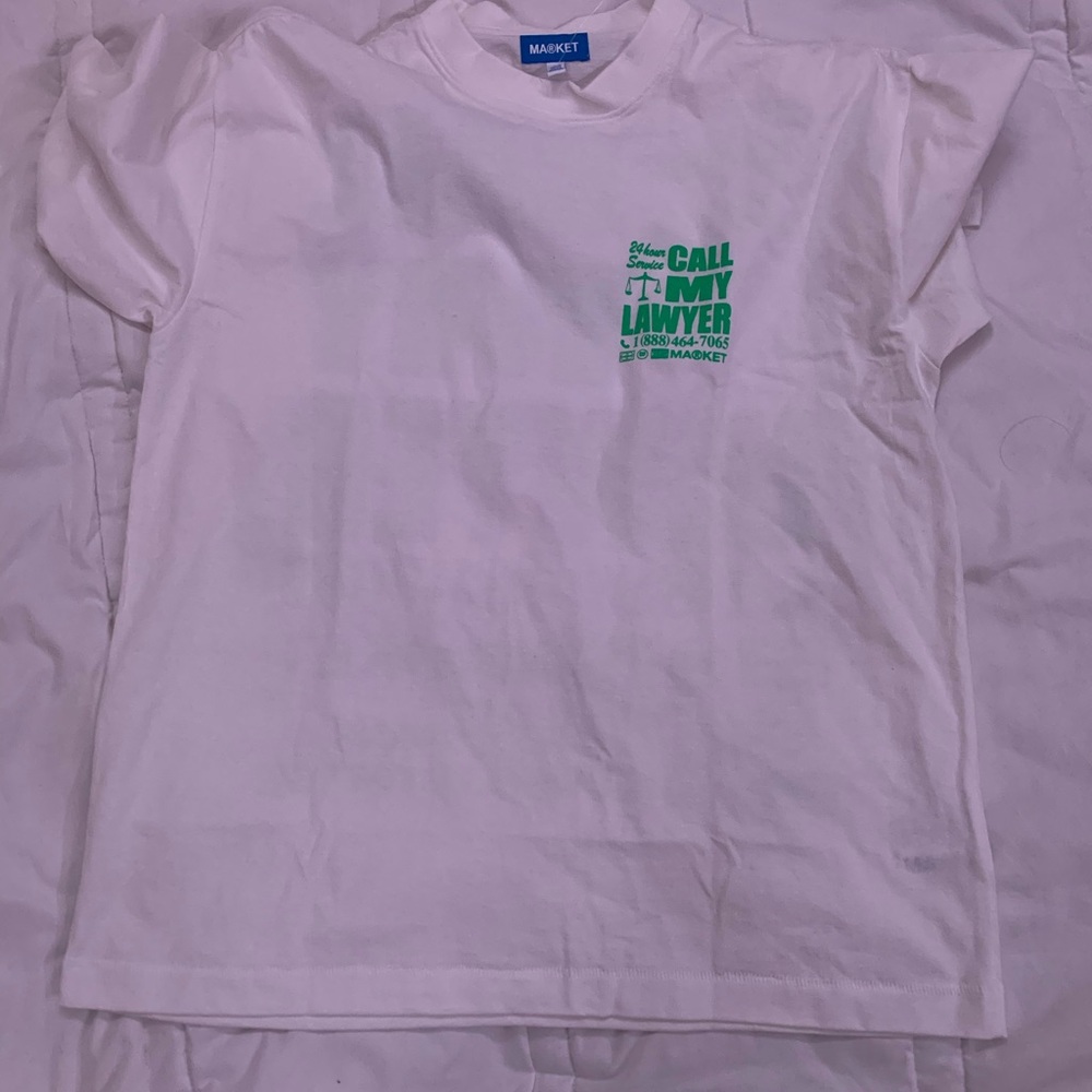 White Graphic Tee with Green Lawyer Print